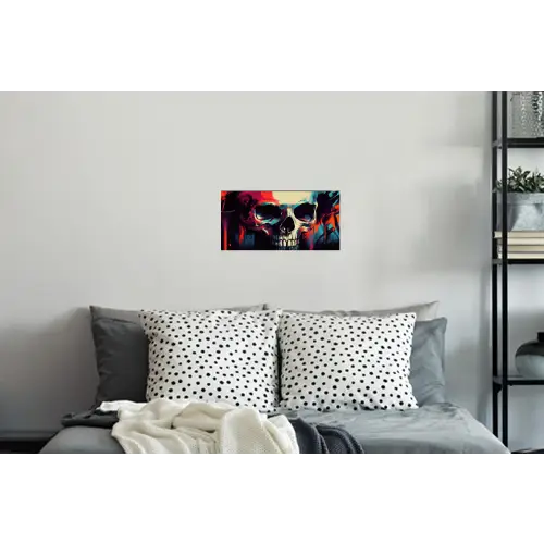 Schedel - Abstract - Rood - Blauw - Graffiti Muursticker klein -slaapkamer