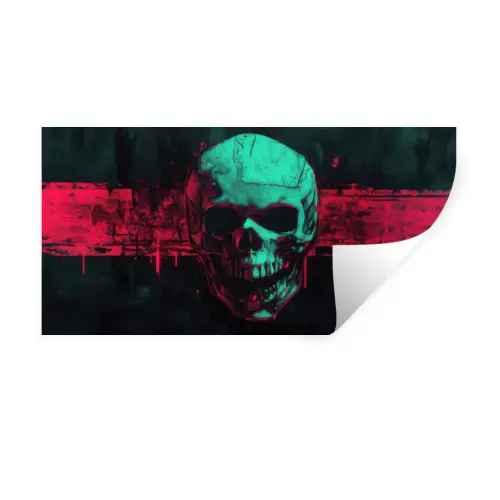 Schedel - Cyberpunk - Neon Rood Muursticker klein -3d