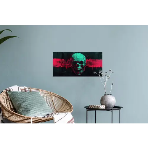 Schedel - Cyberpunk - Neon Rood Muursticker klein -plant