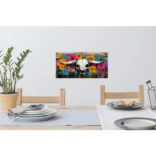 Schedel - Bloemen - Graffiti Muursticker klein -eettafel