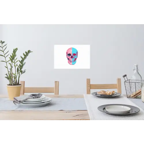 Schedel - Grafisch - Roze - Verdeeld Muursticker klein -eettafel
