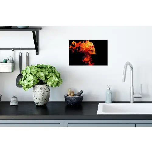 Schedel - Oranje - Zijaanzicht - Vlammen Muursticker klein -keuken