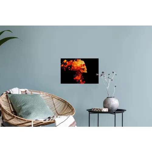 Schedel - Oranje - Zijaanzicht - Vlammen Muursticker klein -plant
