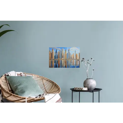 Skyline - Wolkenkrabbers - Water - Blauw Muursticker klein -plant