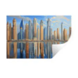 Skyline - Wolkenkrabbers - Water - Blauw Muursticker klein -3d