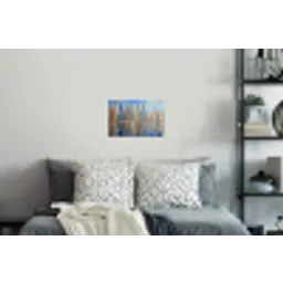Skyline - Wolkenkrabbers - Water - Blauw Muursticker klein -slaapkamer