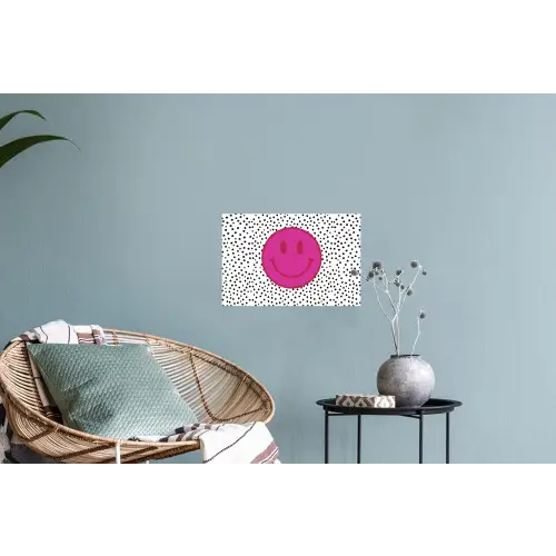 Smiley - Roze - Stippen Muursticker klein -plant