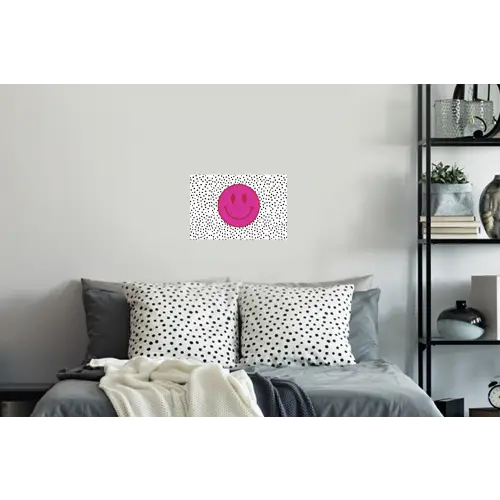 Smiley - Roze - Stippen Muursticker klein -slaapkamer