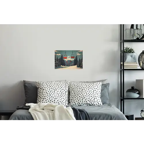 Sneeuw - Skilift - Rood - Bomen Muursticker klein -slaapkamer