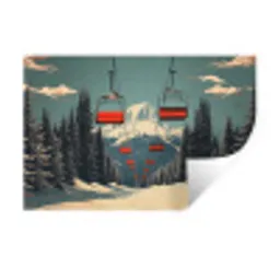 Sneeuw - Skilift - Rood - Bomen Muursticker klein -3d