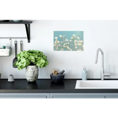 Stengels - Bloemen - Lucht - Wit Muursticker klein -keuken