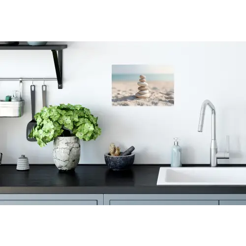 Stenen - Stapel - Zand - Zee Muursticker klein -keuken