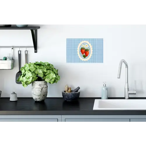 Aardbeien - Lijst - Rood - Geruit Muursticker klein -keuken