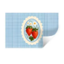 Aardbeien - Lijst - Rood - Geruit Muursticker klein -3d