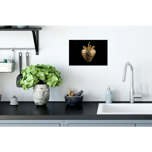 Aardbei - Goud - Zwart - Chrome Muursticker klein -keuken