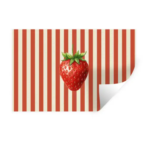 Aardbei - Strepen - Rood Muursticker klein -3d