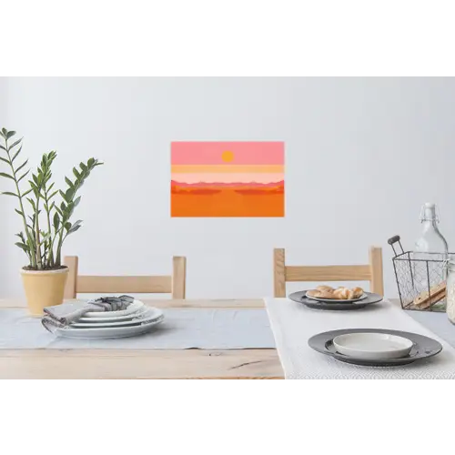 Zon - Abstract - Landschap - Oranje Muursticker klein -eettafel