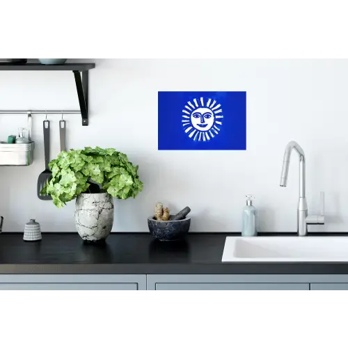 Zon - Gezicht - Penseelstructuur - Blauw Muursticker klein -keuken