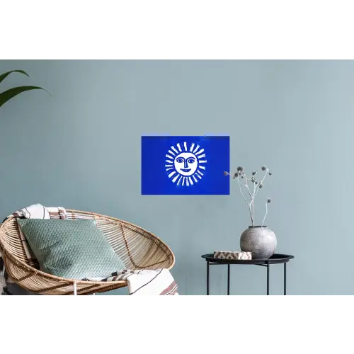 Zon - Gezicht - Penseelstructuur - Blauw Muursticker klein -plant