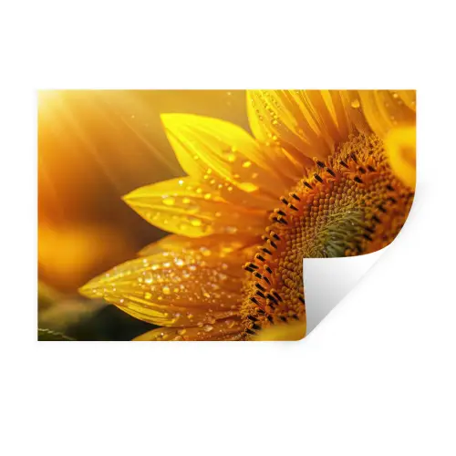 Zonnebloem - Dauwdruppels - Geel - Zonlicht Muursticker klein -3d
