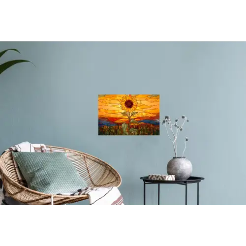 Zonnebloem - Mozaïek - Zonsondergang - Geel Muursticker klein -plant