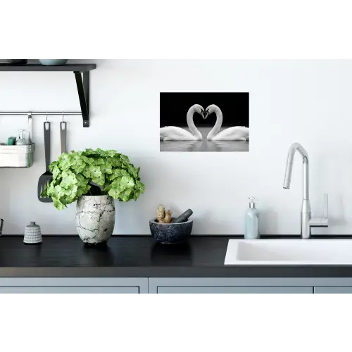 Zwanen - Hart - Zwart - Wit Muursticker klein -keuken