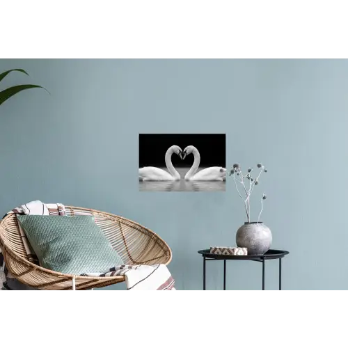 Zwanen - Hart - Zwart - Wit Muursticker klein -plant
