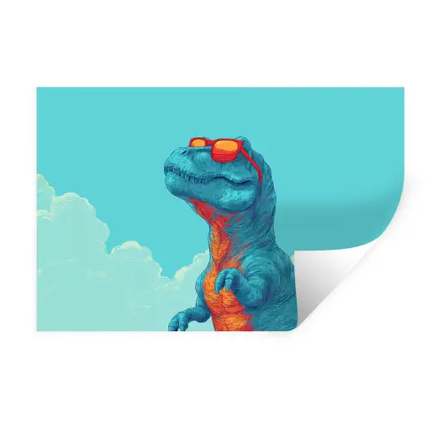 T-Rex - Blauw - Wolken - Zonnebril Muursticker klein -3d