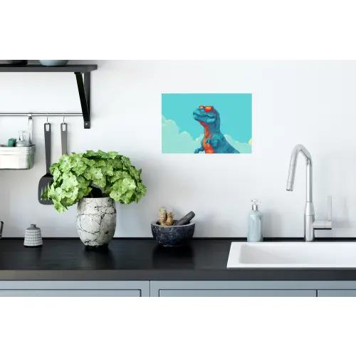 T-Rex - Blauw - Wolken - Zonnebril Muursticker klein -keuken