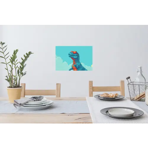T-Rex - Blauw - Wolken - Zonnebril Muursticker klein -eettafel