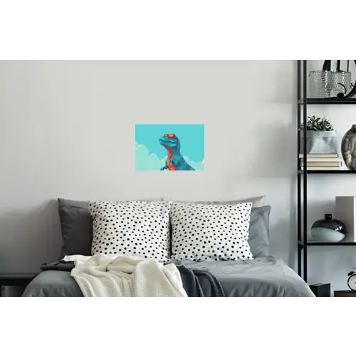 T-Rex - Blauw - Wolken - Zonnebril Muursticker klein -slaapkamer