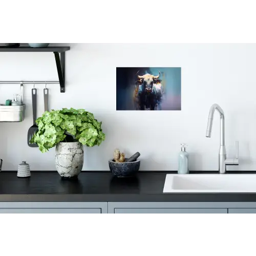 Stier - Zwart - Abstract - Horens Muursticker klein -keuken