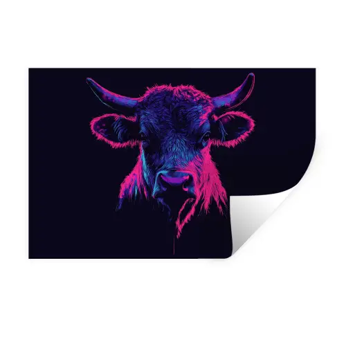 Stier - Neon - Zwart - Kleur Muursticker klein -3d