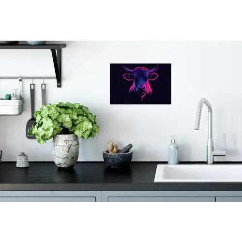 Stier - Neon - Zwart - Kleur Muursticker klein -keuken
