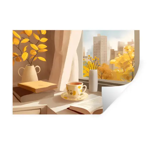 Thee - Boek - Thee - Herfst Muursticker klein -3d