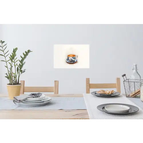 Theekop - Bladeren - Blauw Muursticker klein -eettafel