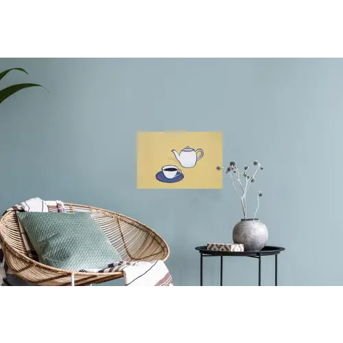 Theepot - Kopje - Beige - Illustratie Muursticker klein -plant