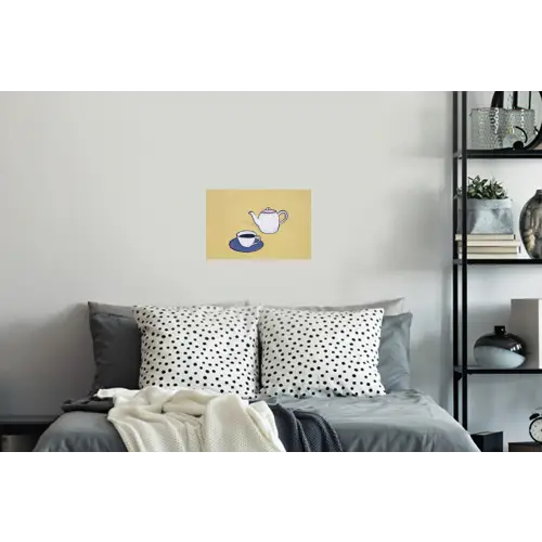 Theepot - Kopje - Beige - Illustratie Muursticker klein -slaapkamer