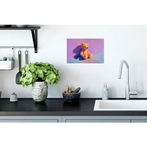 Teddybeer - Schaduw - Penseelstreken - Paars Muursticker klein -keuken