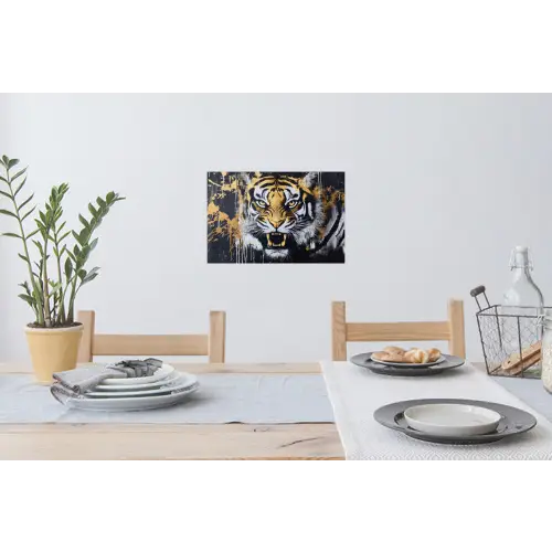 Tijger - Verfspatten - Goud Muursticker klein -eettafel