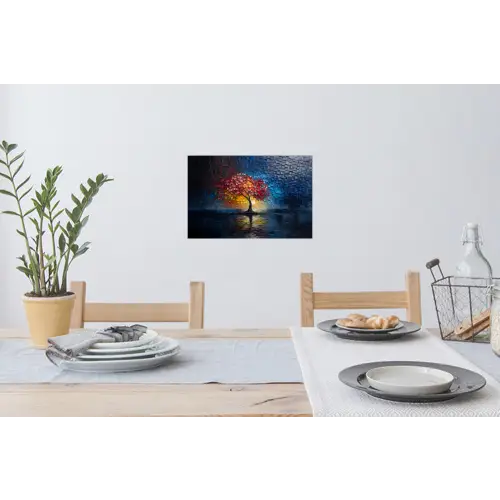 Boom - Blauw - Bladeren - Vakken Muursticker klein -eettafel