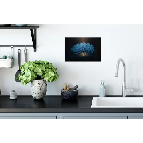 Boom - Blauw - Bladeren - Penseelstreken Muursticker klein -keuken