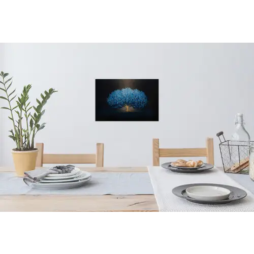 Boom - Blauw - Bladeren - Penseelstreken Muursticker klein -eettafel