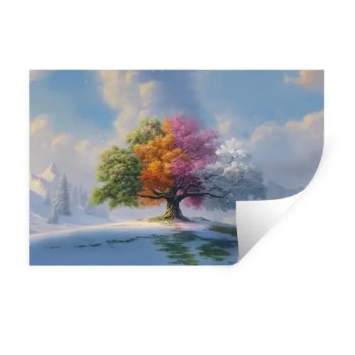 Boom - Seizoenen - Winter - Landschap Muursticker klein -3d