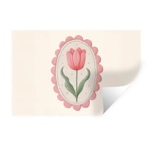 Tulp - Lijst - Ovaal - Illustratie Muursticker klein -3d