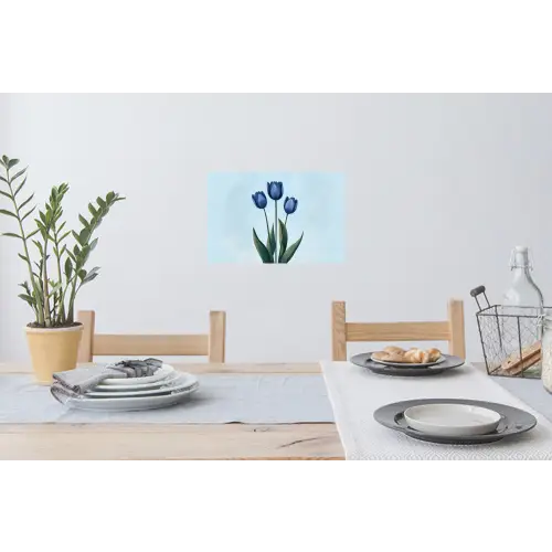 Tulpen - Blauw - Bladeren Muursticker klein -eettafel