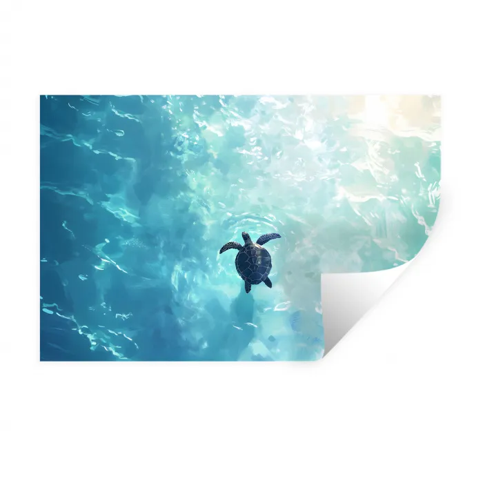Schildpad - Zee - Blauw - Schittering Muursticker klein -3d