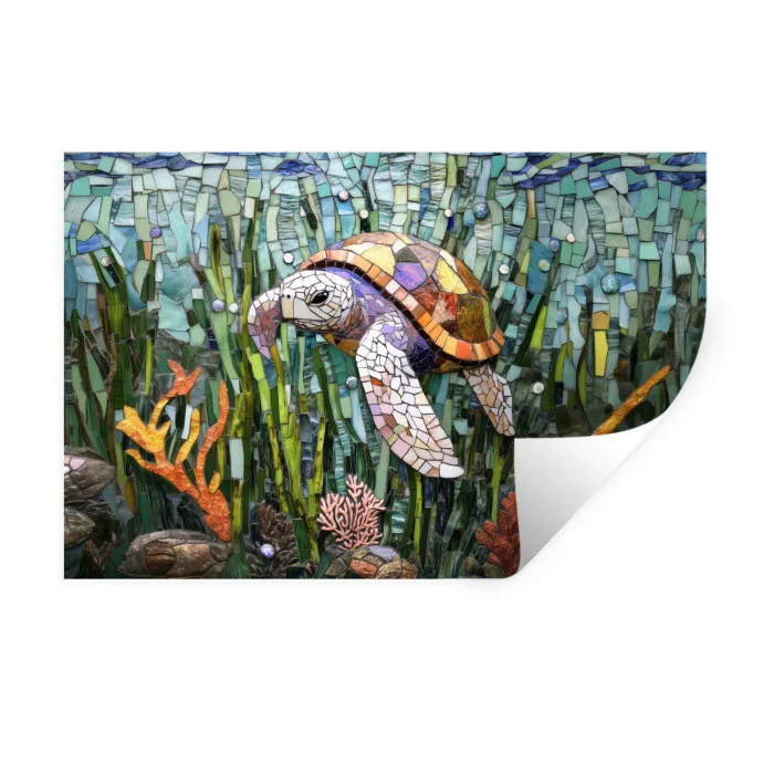 Schildpad - Zeewier - Mozaïek Muursticker klein -3d