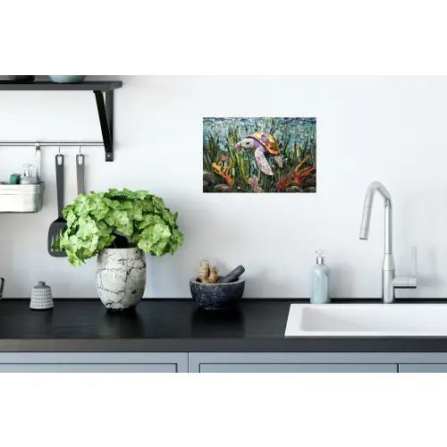 Schildpad - Zeewier - Mozaïek Muursticker klein -keuken