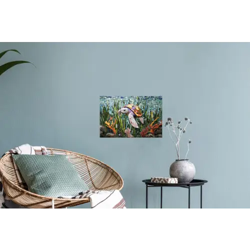 Schildpad - Zeewier - Mozaïek Muursticker klein -plant